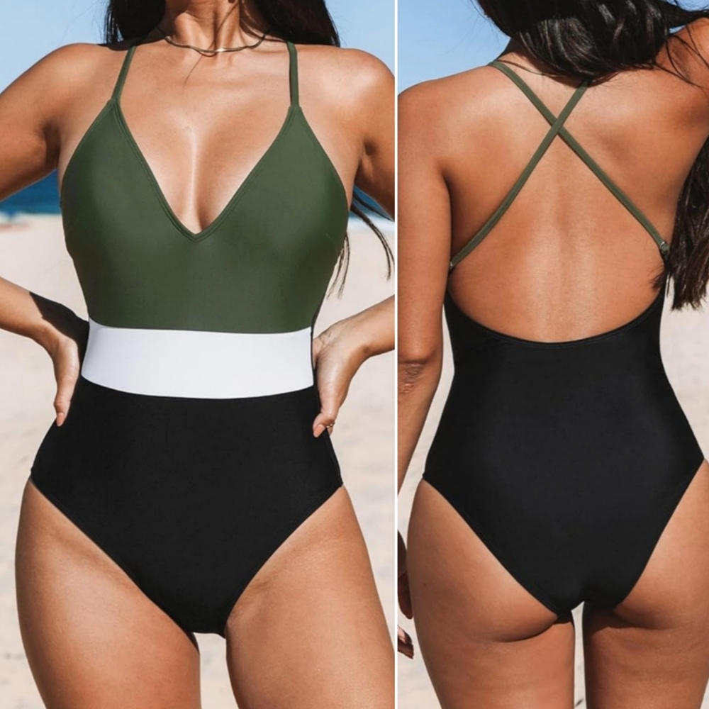 NWT Cupshe Colorblock Cross Back One Piece Swimsuit Size S